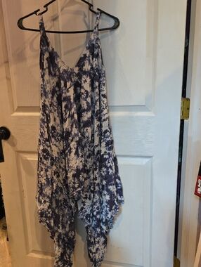 Blue and White Tie-Dye Flowy Tank Romper